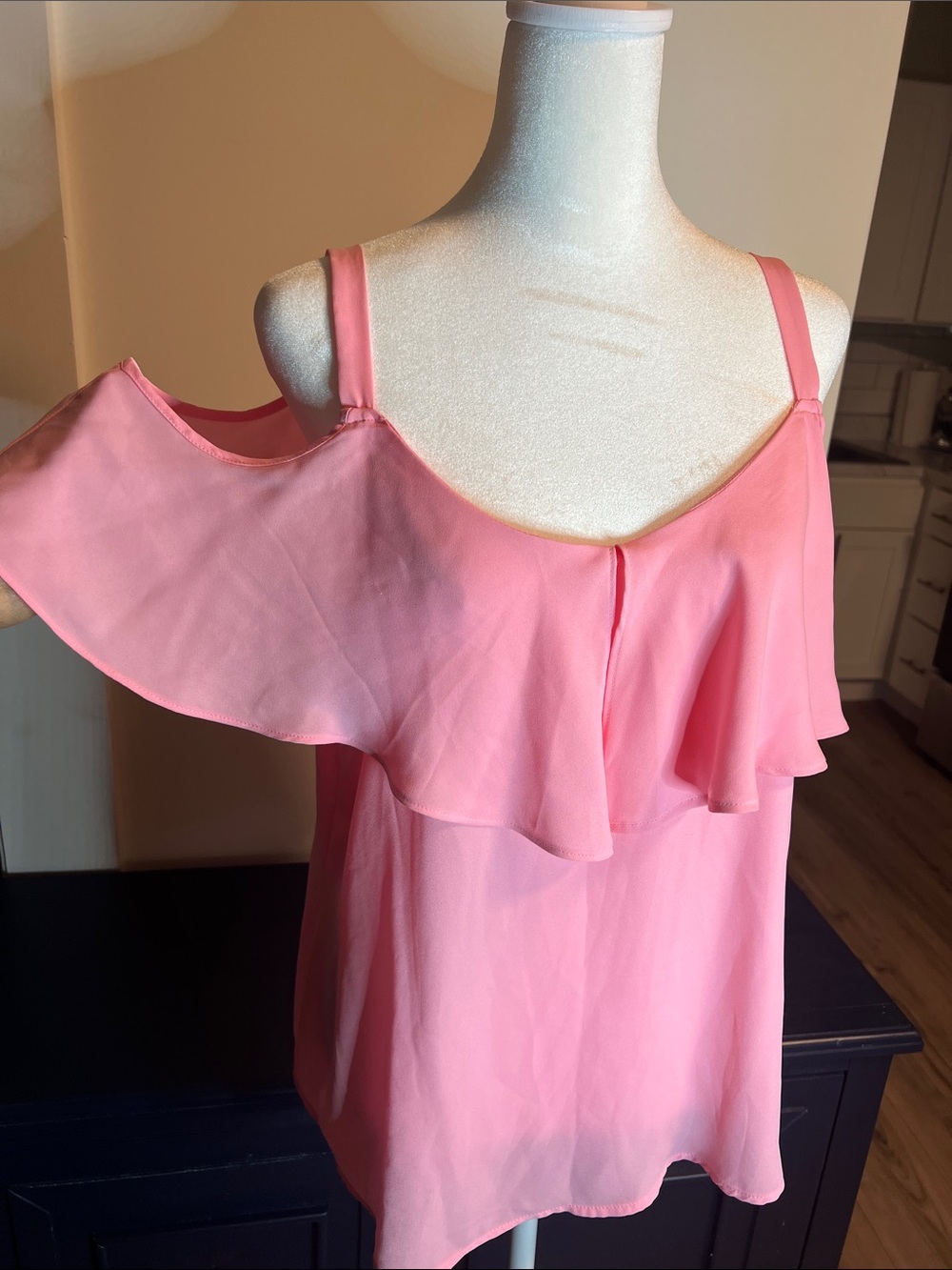 Pink Ruffle Cold-Shoulder Camisole Top